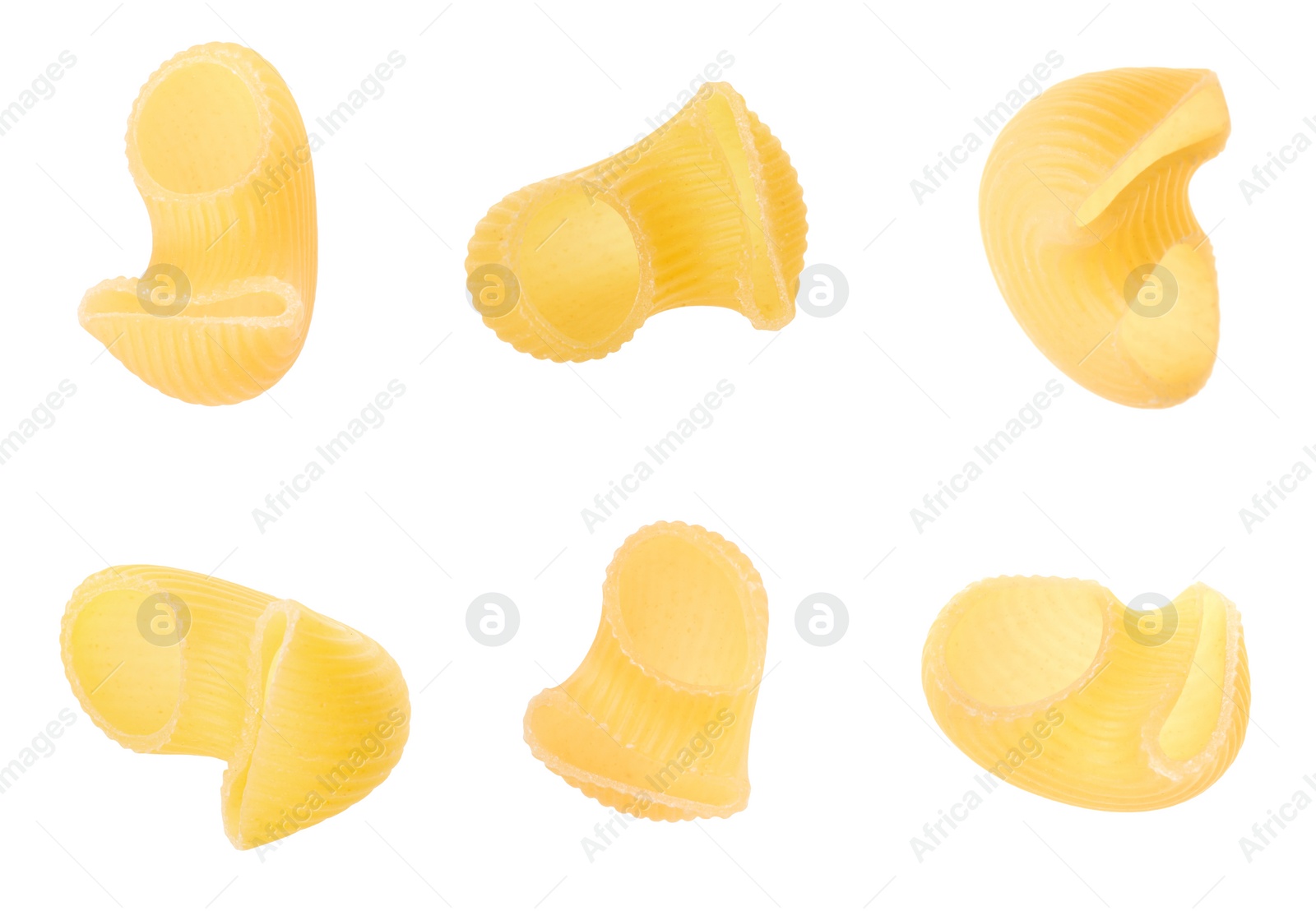 Image of Raw horns pasta isolated on white, set