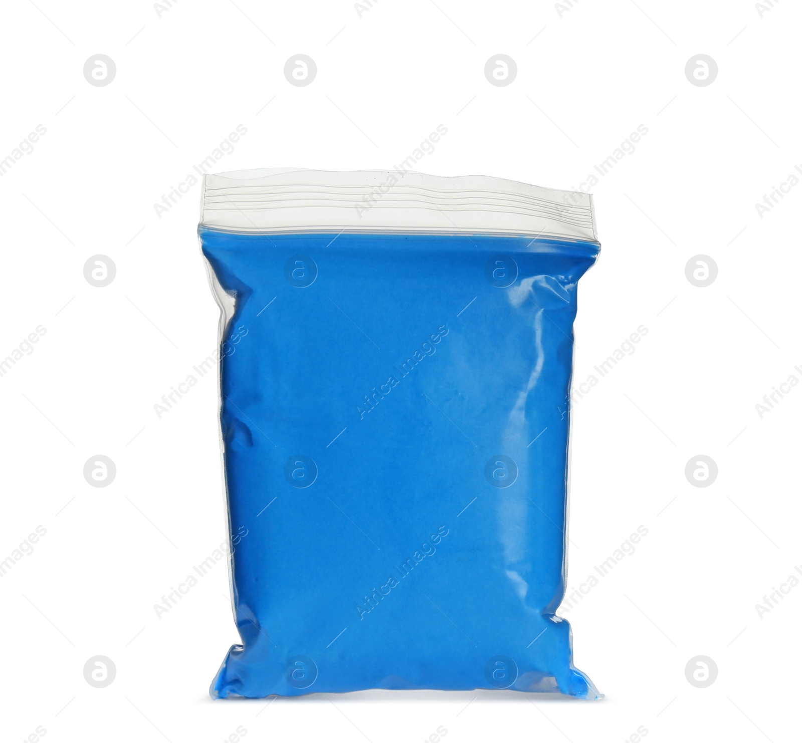 Photo of Package of light blue play dough isolated on white