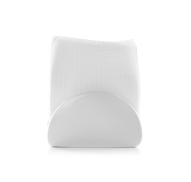 Napkin holder with paper serviettes on white background