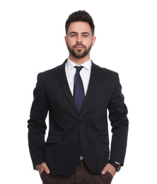 Portrait of young businessman on white background