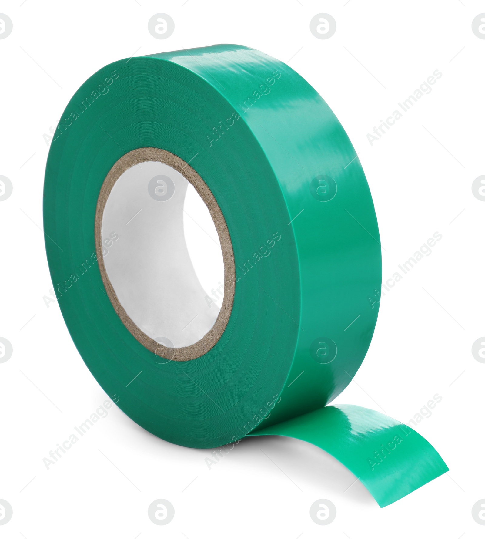 Photo of Turquoise insulating tape isolated on white. Electrician's supply