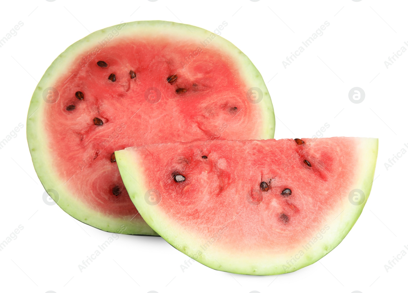 Photo of Cut delicious ripe watermelon on white background