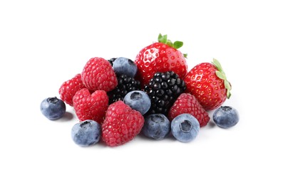 Many different ripe berries isolated on white