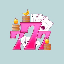 Illustration of Lucky number 777 - winning jackpot. Online casino
