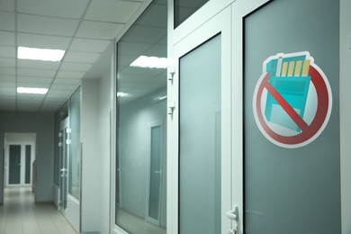 Sign No Smoking drawn on glass door in clinic