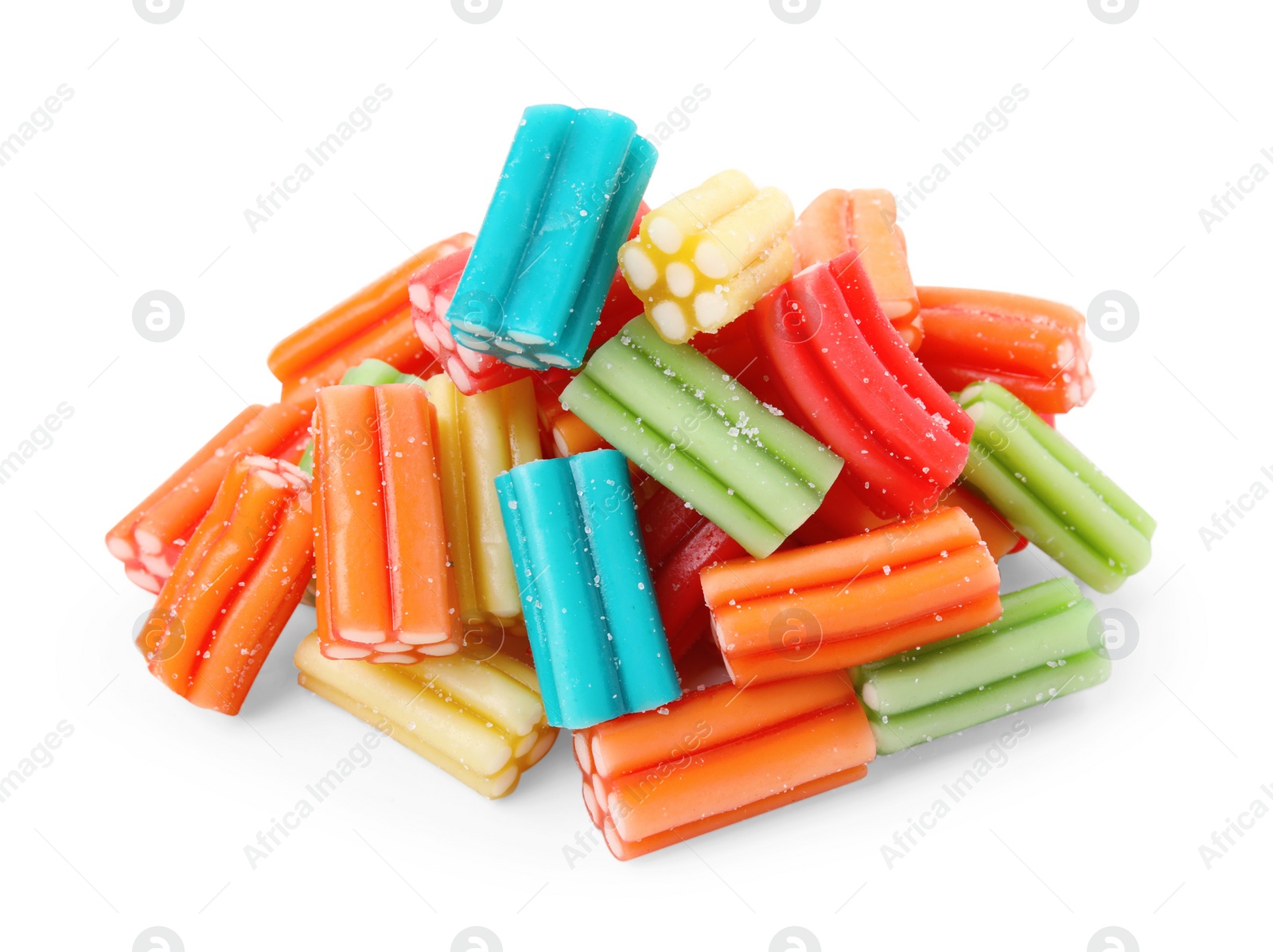 Photo of Pile of tasty colorful jelly candies on white background