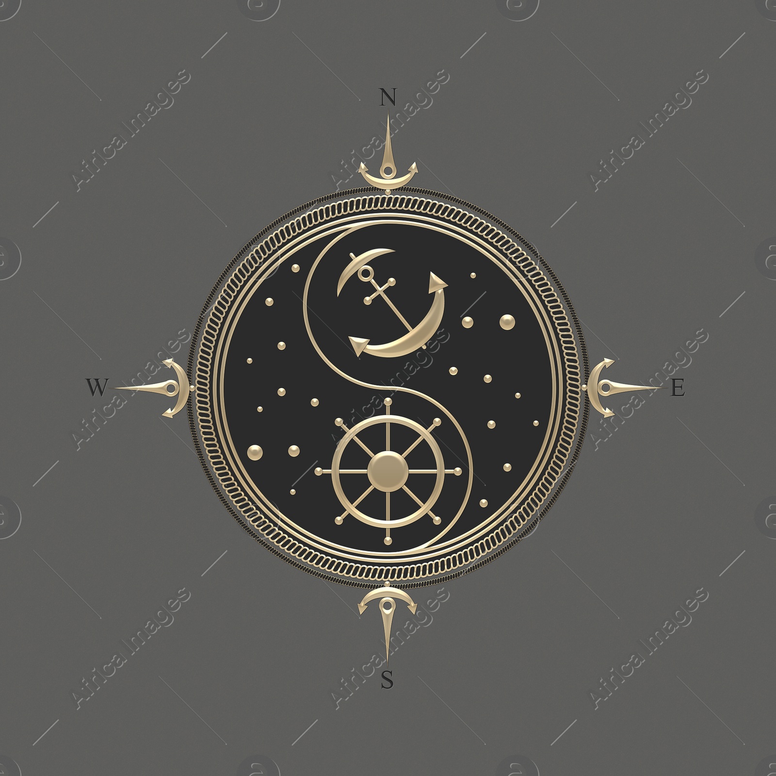 Illustration of  compass rose on grey background