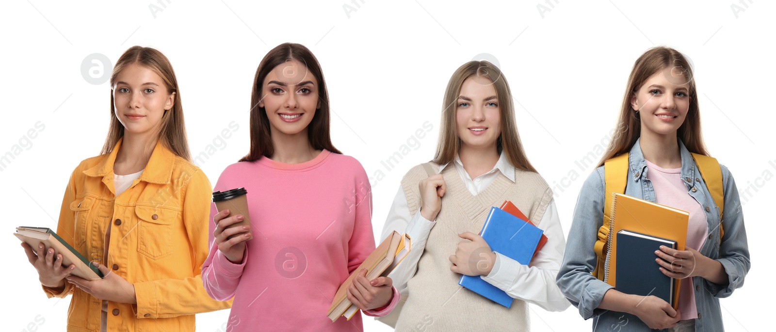 Image of Group of happy students on white background