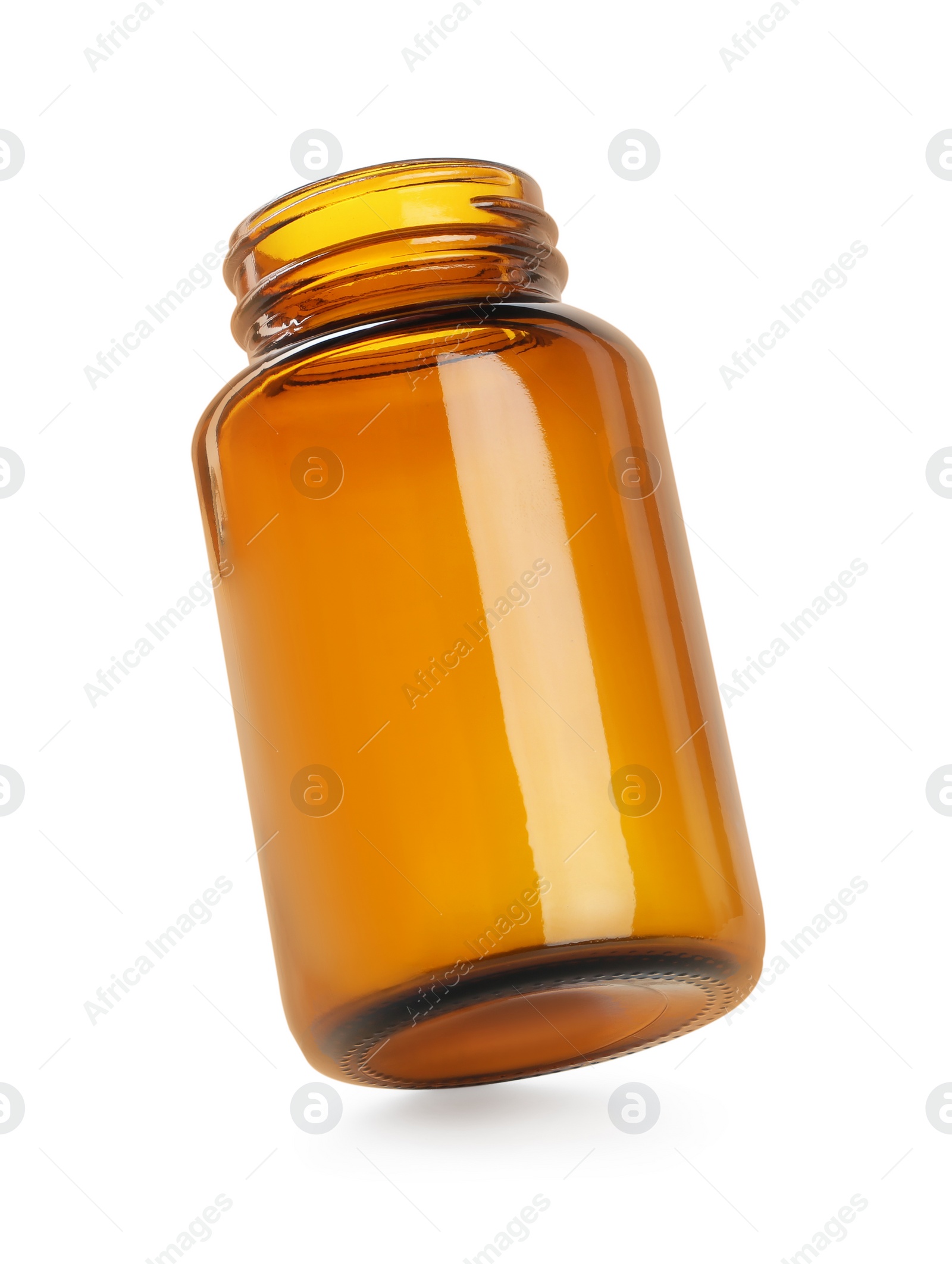 Photo of One glass pill bottle isolated on white