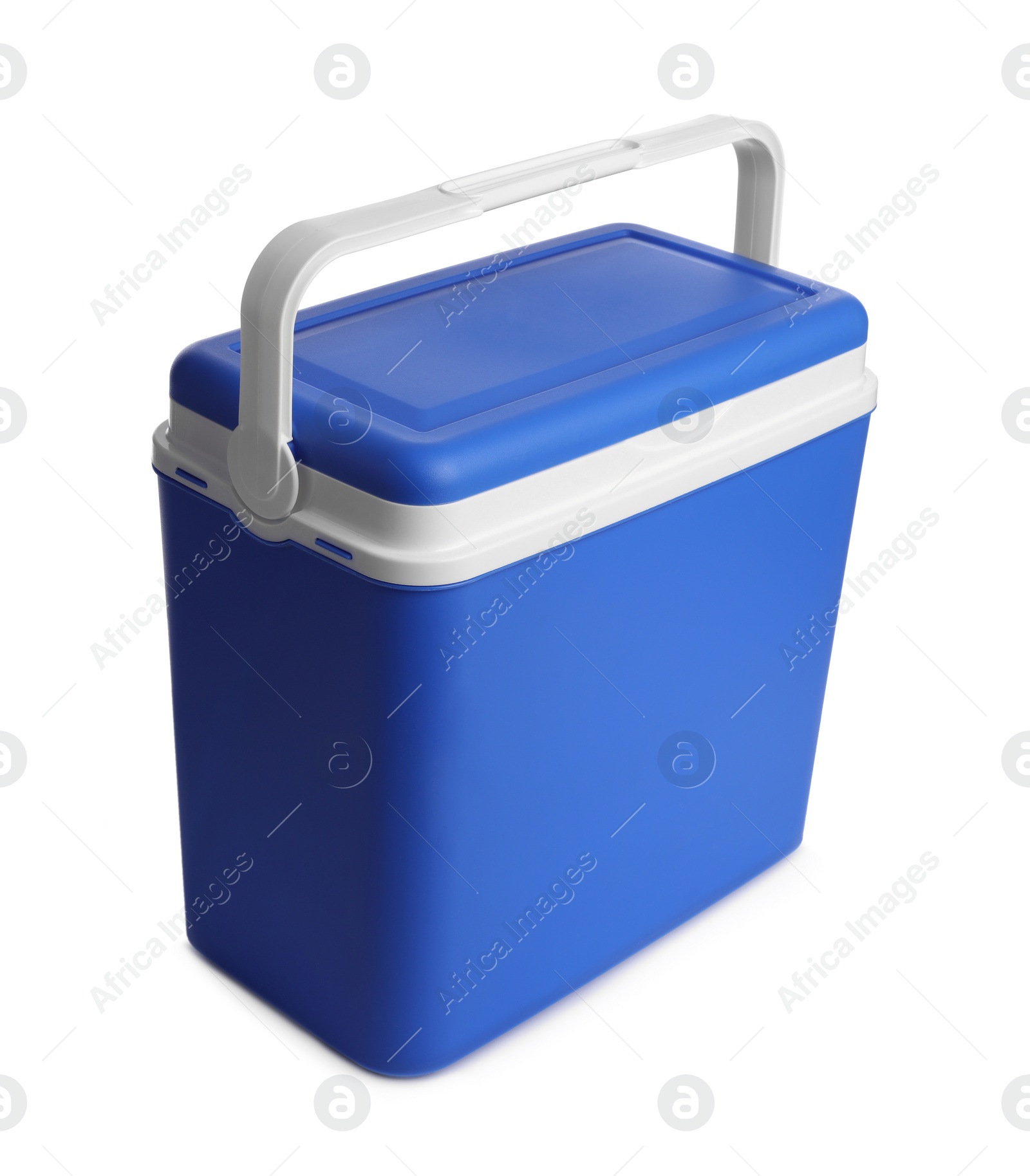 Photo of Closed blue plastic cool box isolated on white