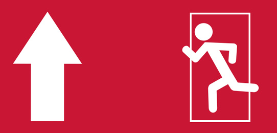 Emergency exit sign in case of fire evacuation. Illustration 