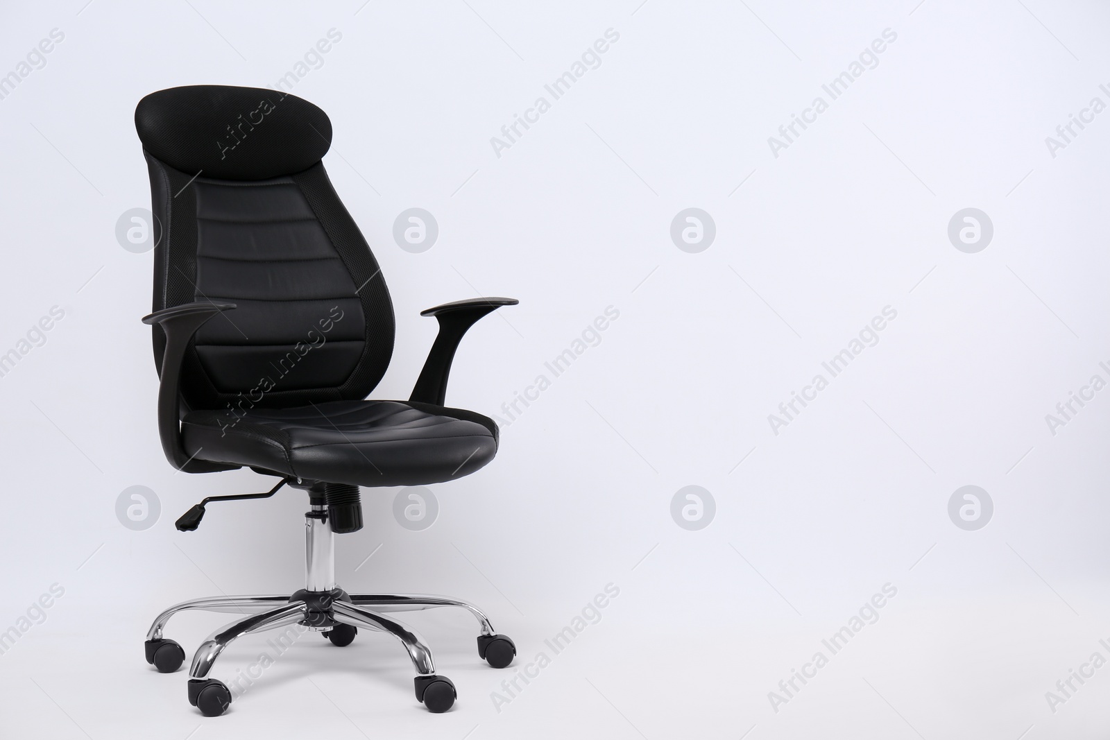 Photo of Comfortable office chair on white background, space for text