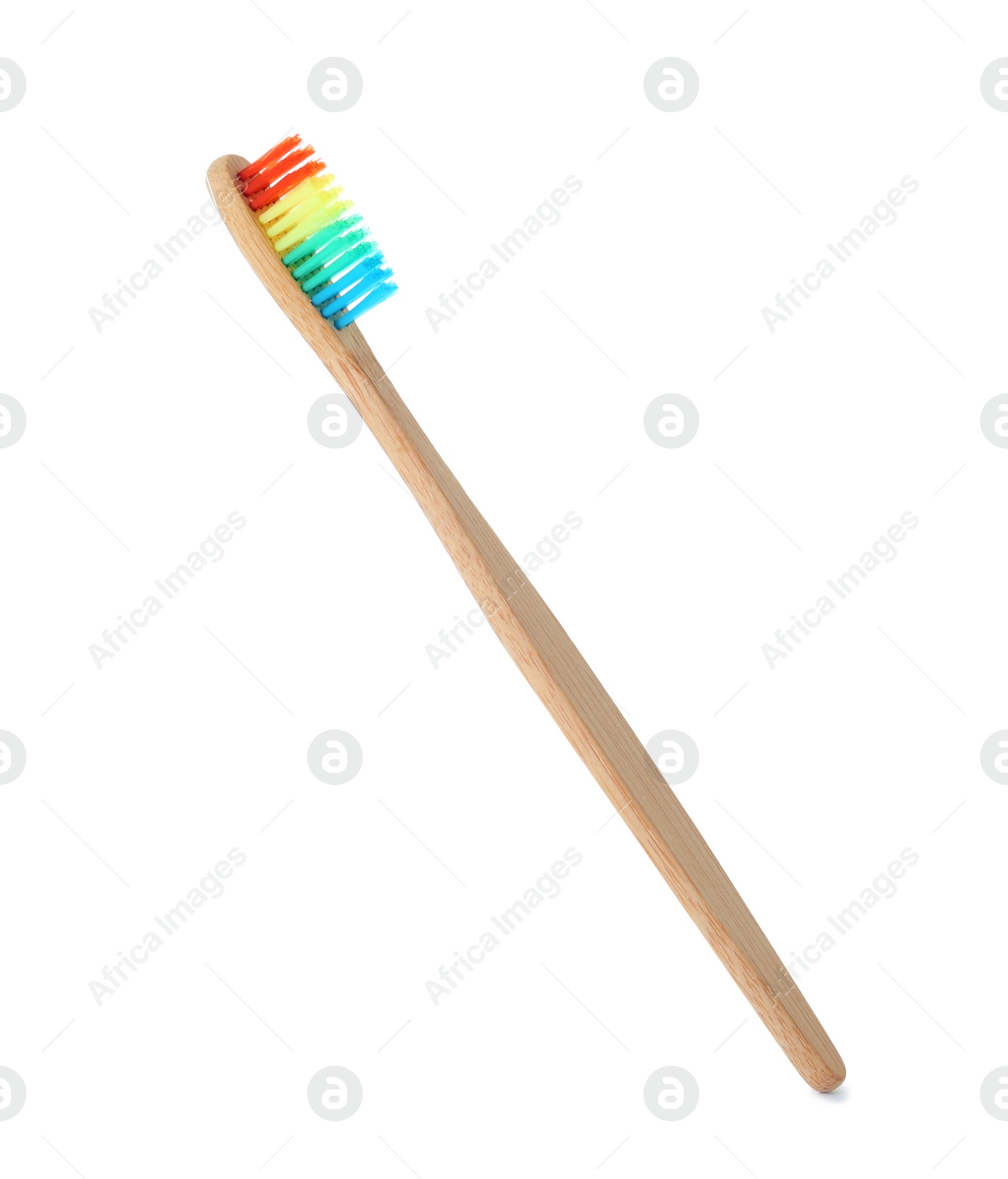 Photo of Bamboo toothbrush on white background. Dental care