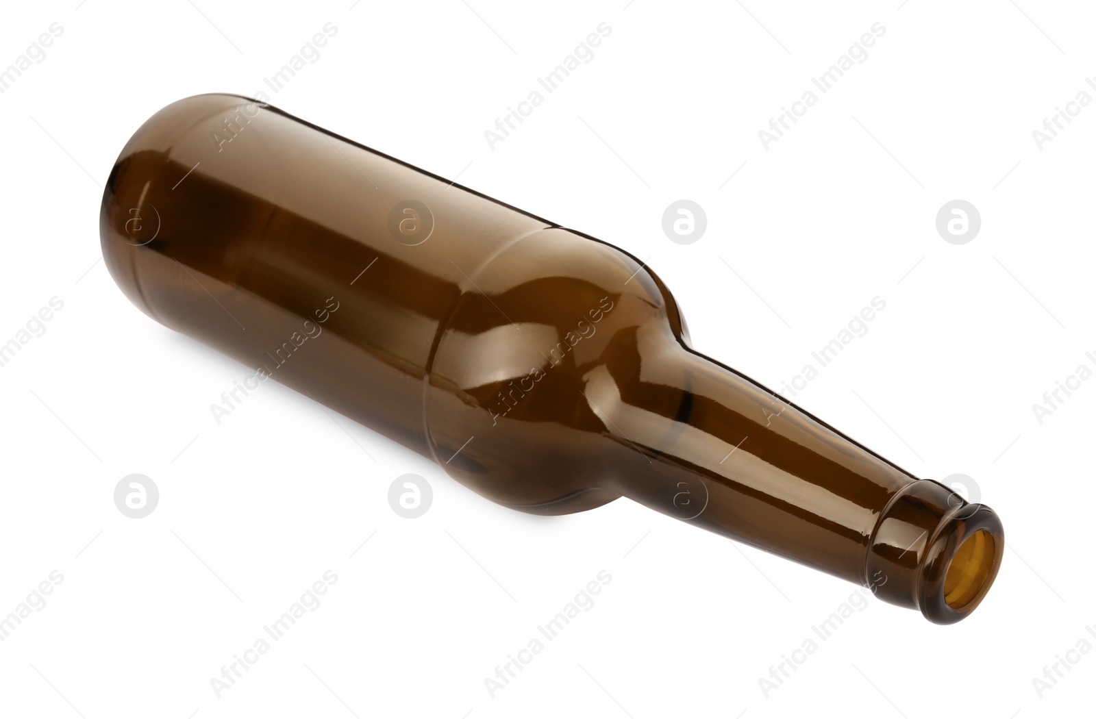 Photo of One empty brown beer bottle isolated on white