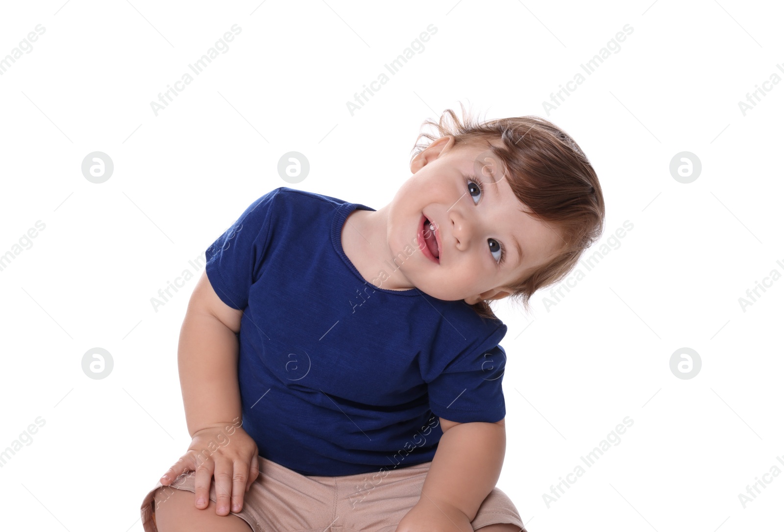 Photo of Cute little boy isolated on white. Adorable child