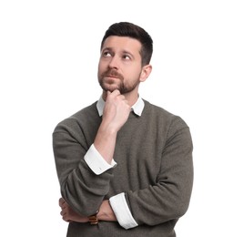 Portrait of handsome bearded businessman on white background