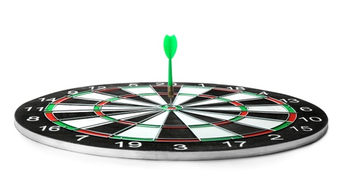 Dart board with color arrow hitting target