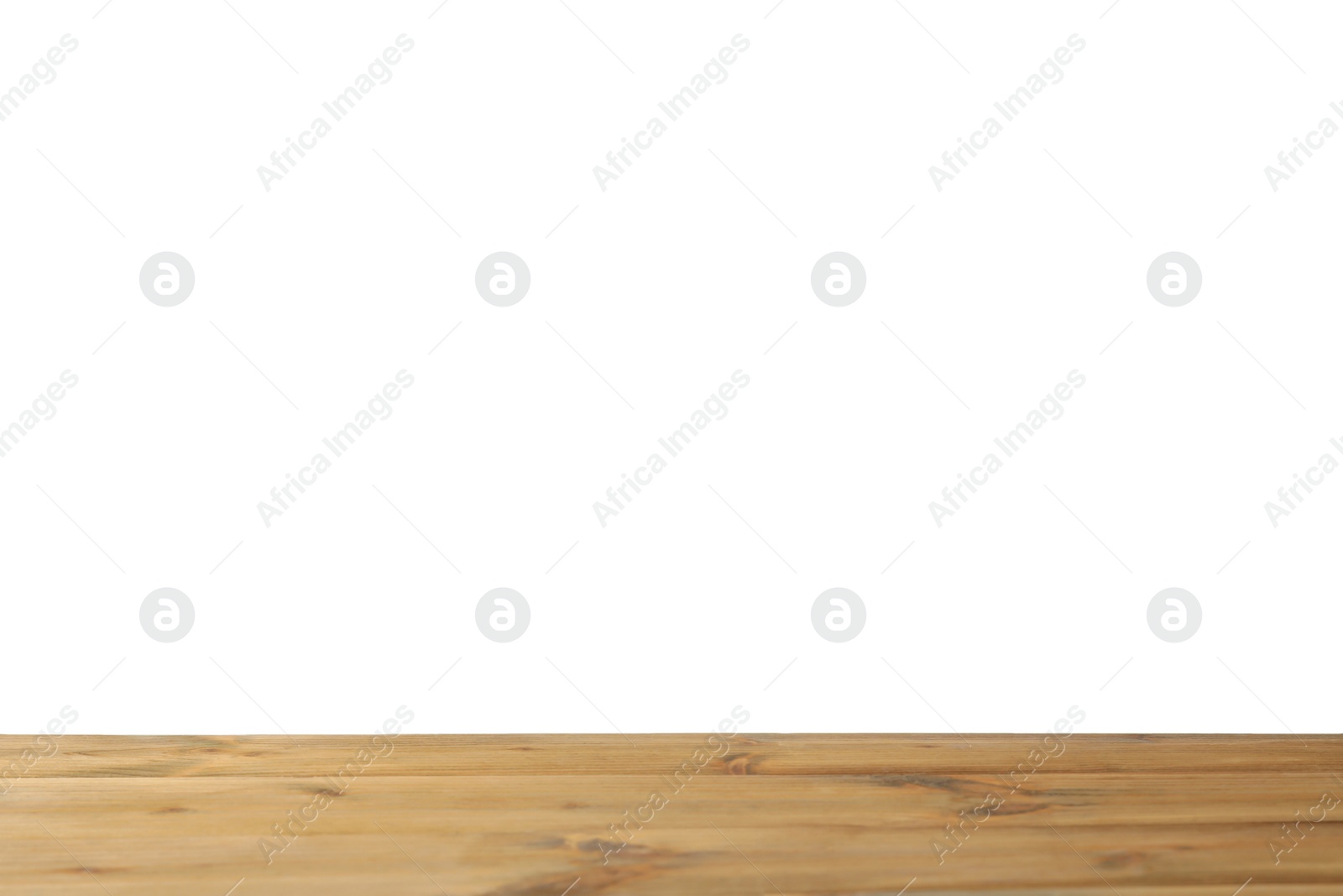 Photo of Empty wooden surface against white background. Mockup for design