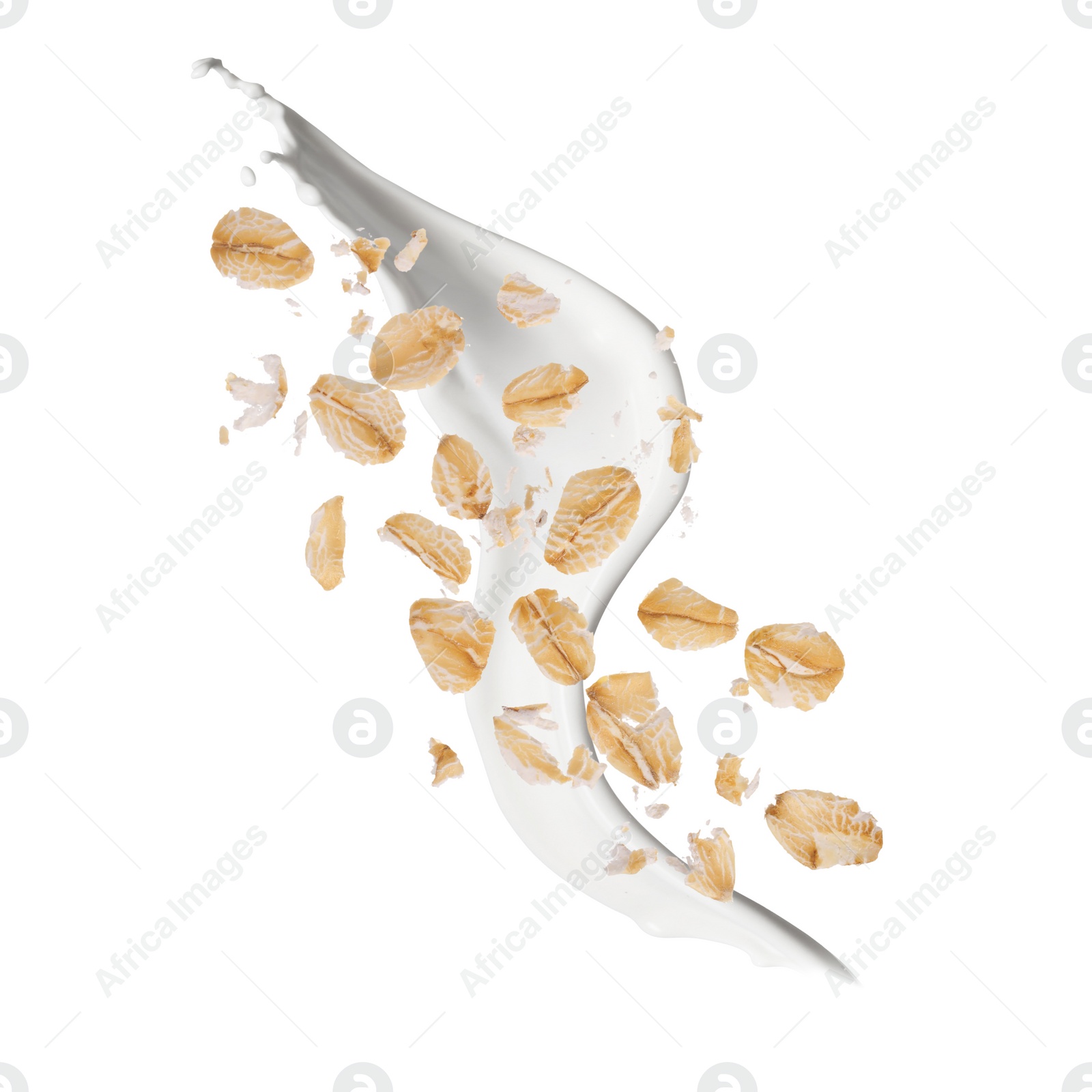 Image of Rolled oats and milk splash isolated on white