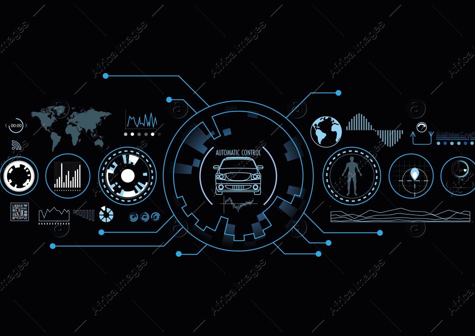 Illustration of Car graphical user interface on black background