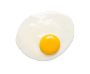 Photo of Tasty fried chicken egg isolated on white, top view