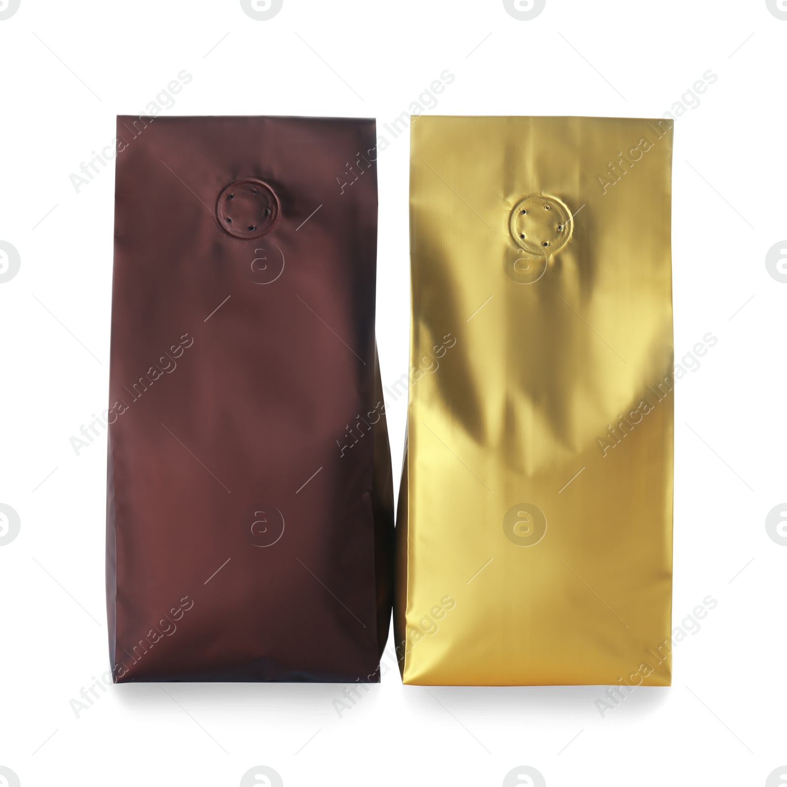 Photo of Different blank foil packages isolated on white