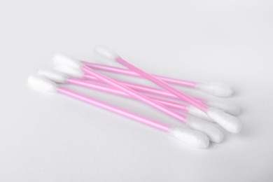 Clean cotton buds isolated on white. Hygienic product