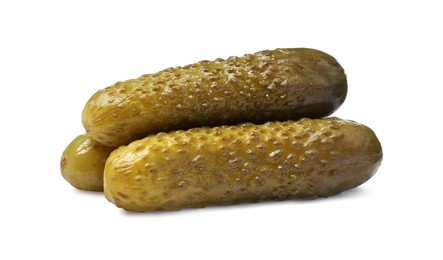 Pile of tasty pickled cucumbers isolated on white