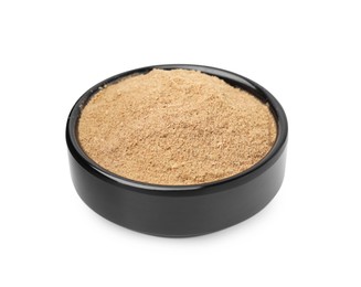 Dietary fiber. Psyllium husk powder in bowl isolated on white