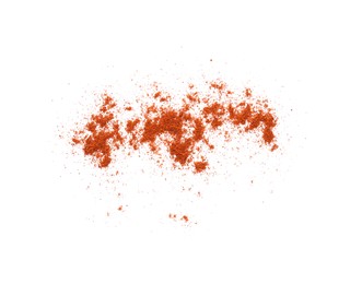 Photo of Aromatic paprika powder isolated on white, top view