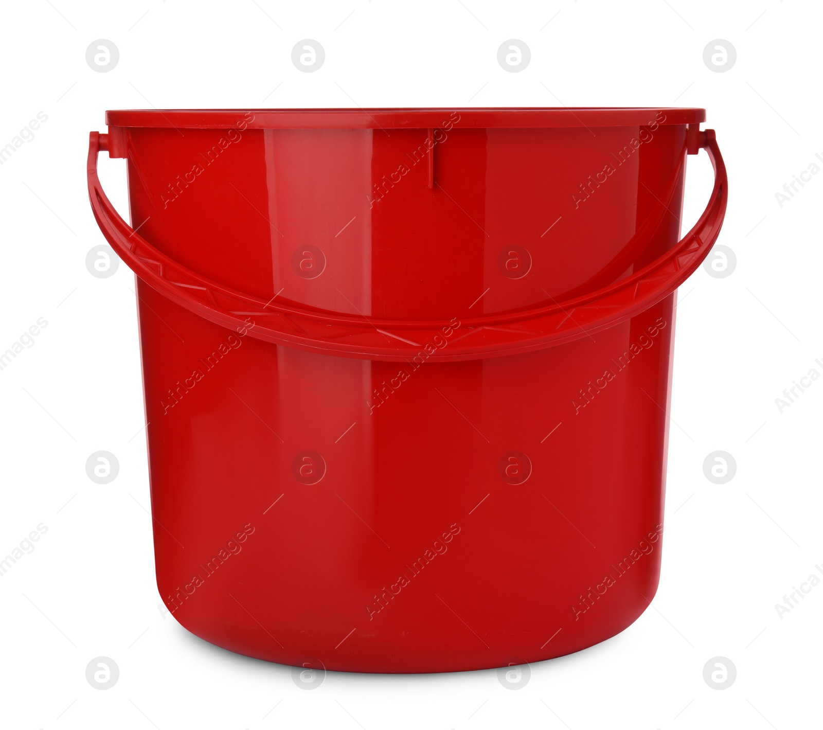 Photo of Empty red bucket for cleaning isolated on white