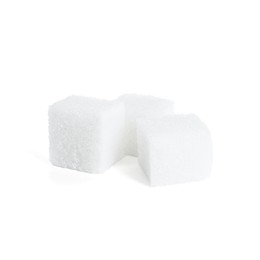Three refined sugar cubes isolated on white