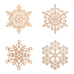 Image of Set of beautiful decorative snowflakes on white background