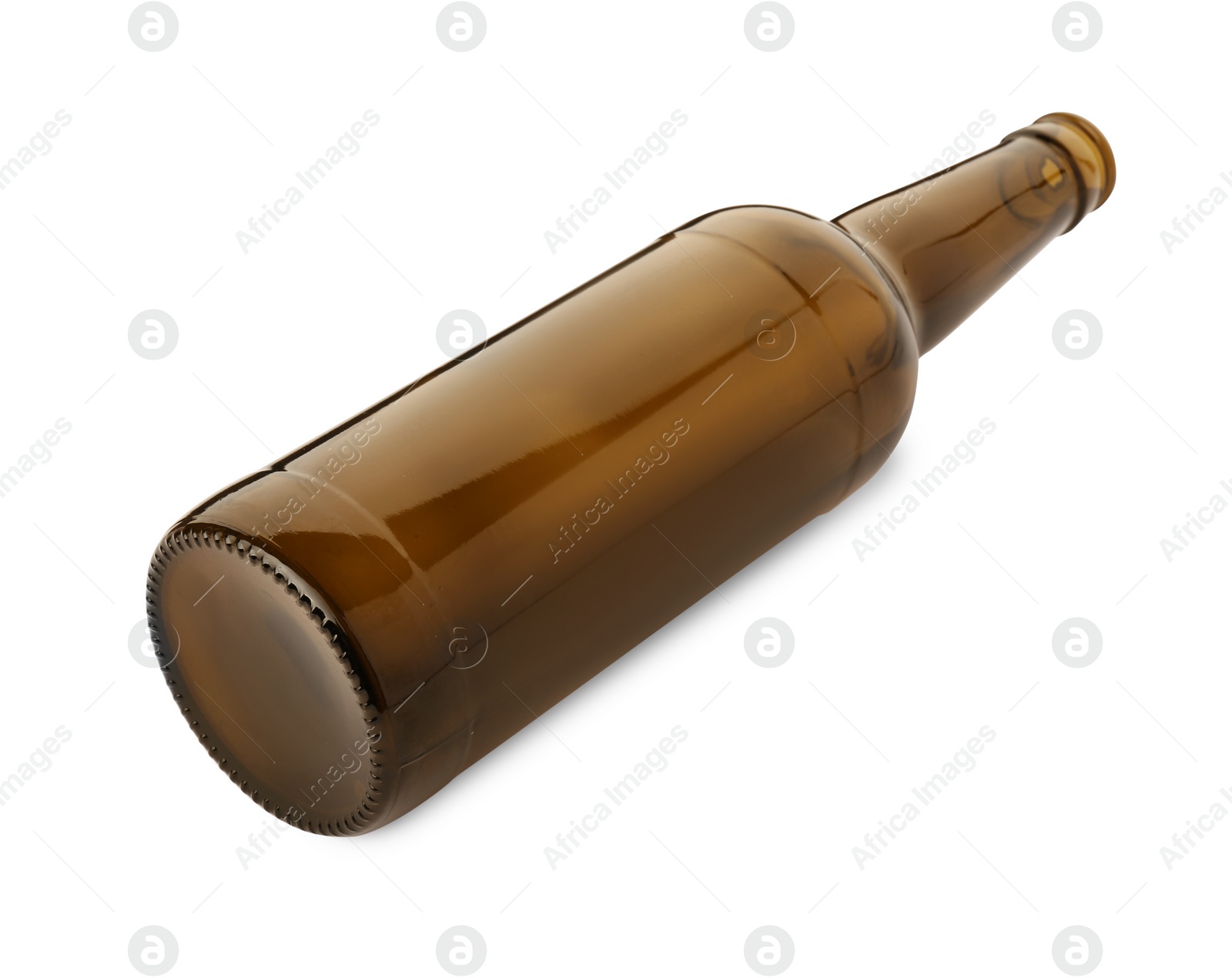 Photo of One empty brown beer bottle isolated on white