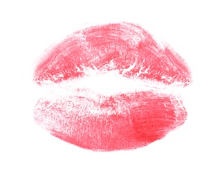 Photo of Red lipstick kiss mark isolated on white