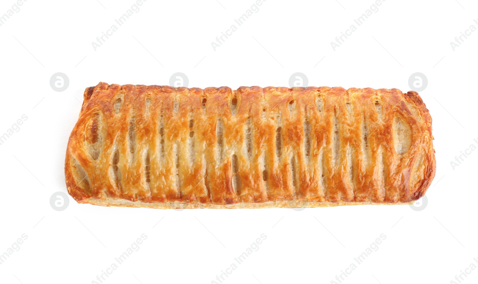 Photo of Fresh tasty puff pastry on white background, top view