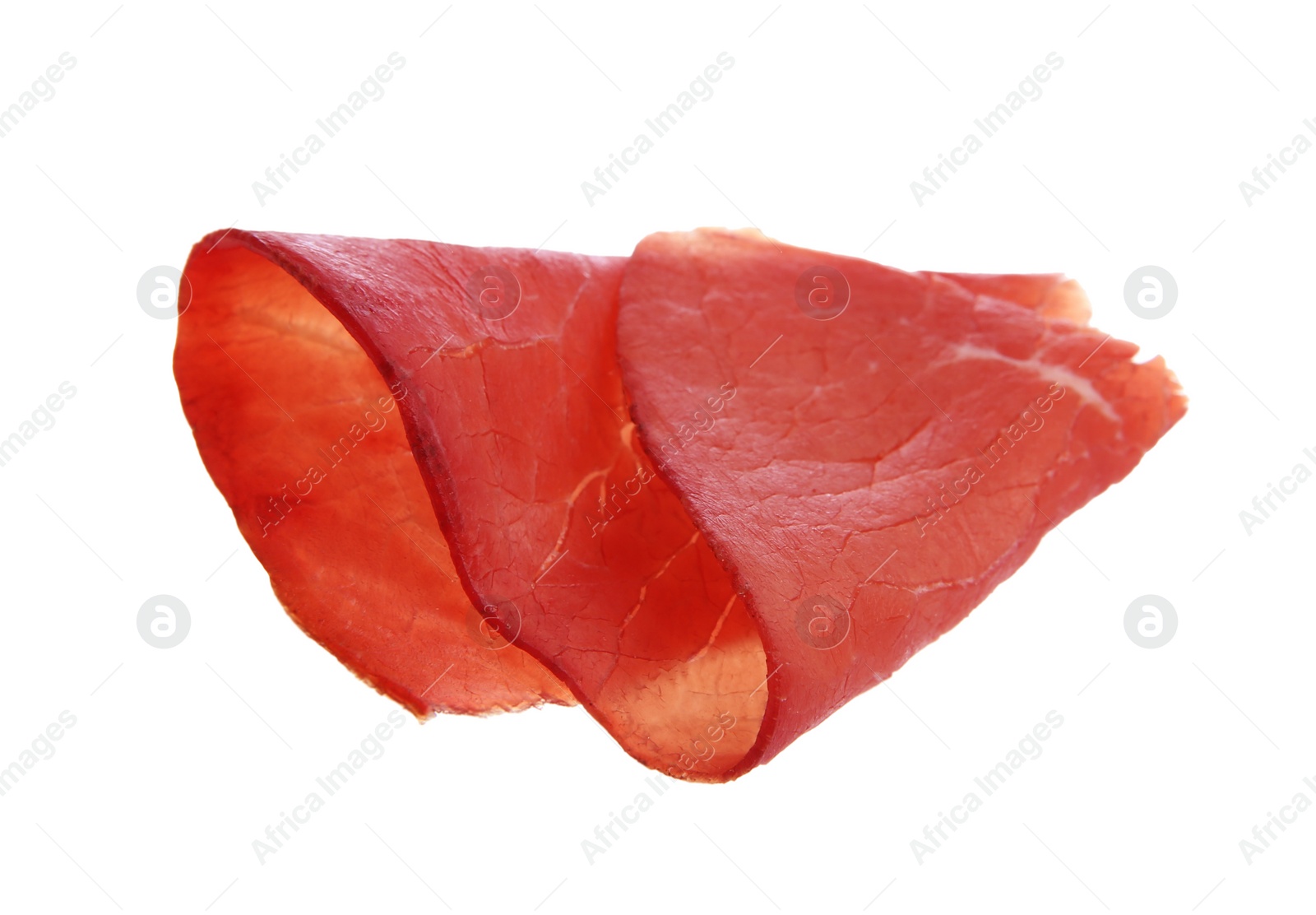 Photo of Slice of tasty bresaola isolated on white