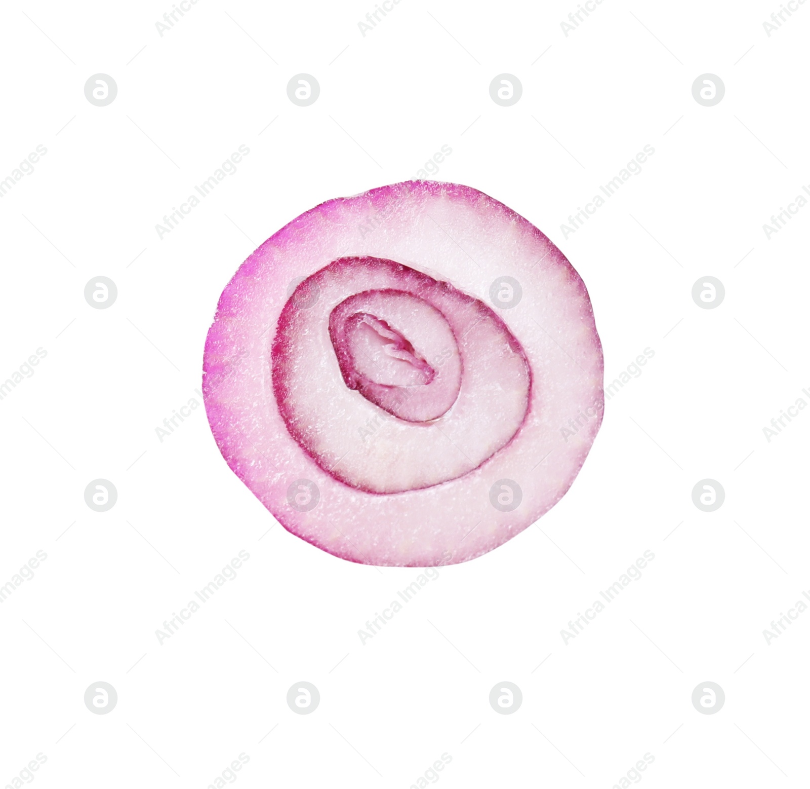 Photo of Slice of fresh red ripe onion isolated on white