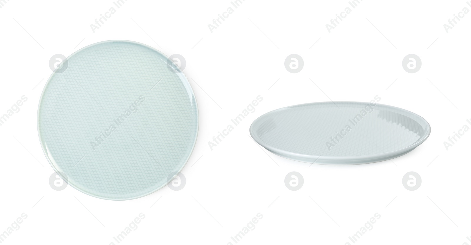 Image of Empty ceramic plate isolated on white, set with different views