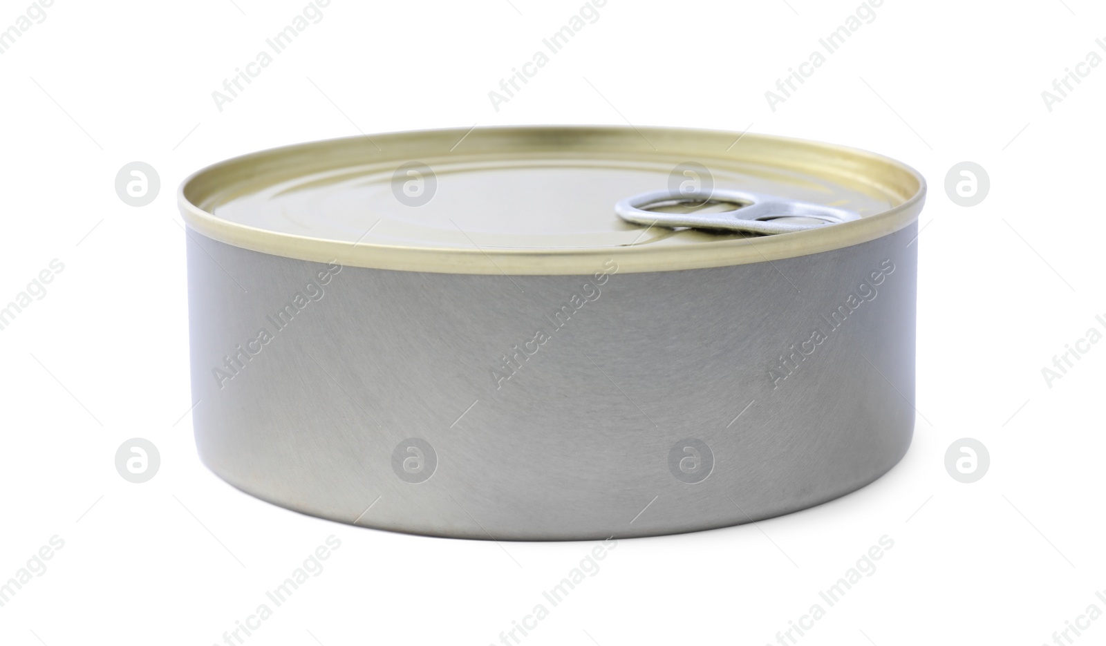 Photo of Closed tin can of food isolated on white