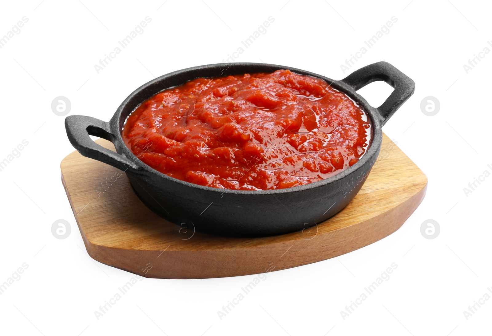 Photo of Homemade tomato sauce in bowl isolated on white