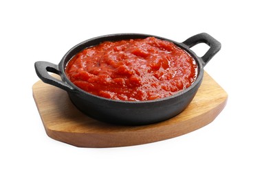 Photo of Homemade tomato sauce in bowl isolated on white