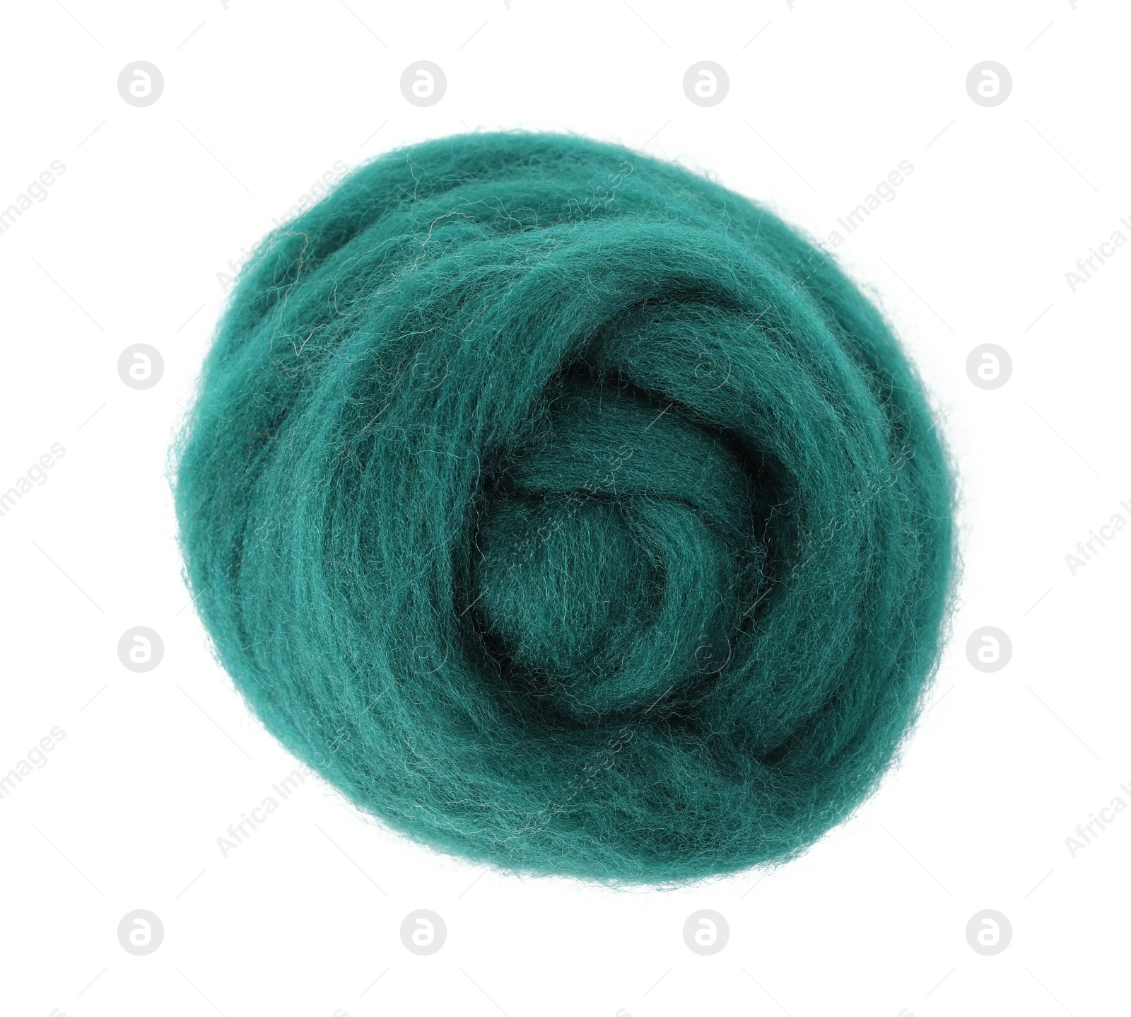 Photo of One green felting wool isolated on white, top view