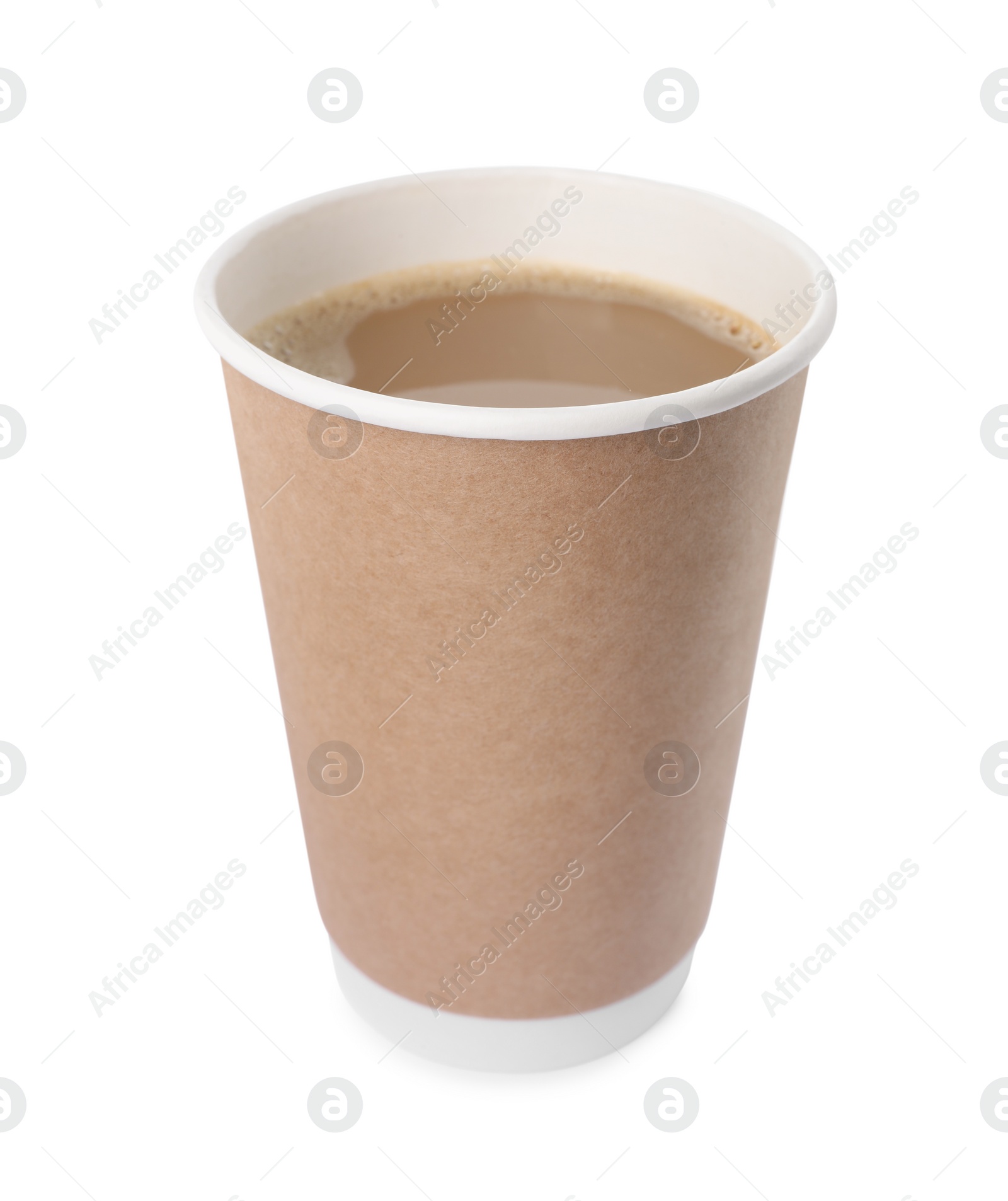 Photo of Paper cup with hot drink isolated on white. Coffee to go