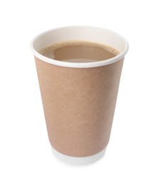 Paper cup with hot drink isolated on white. Coffee to go