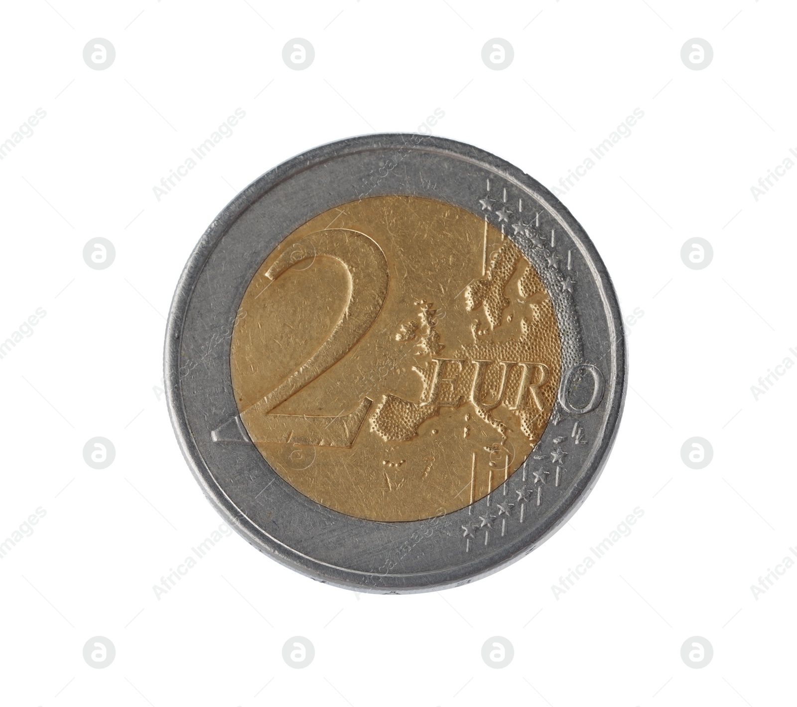Photo of European coin isolated on white, top view
