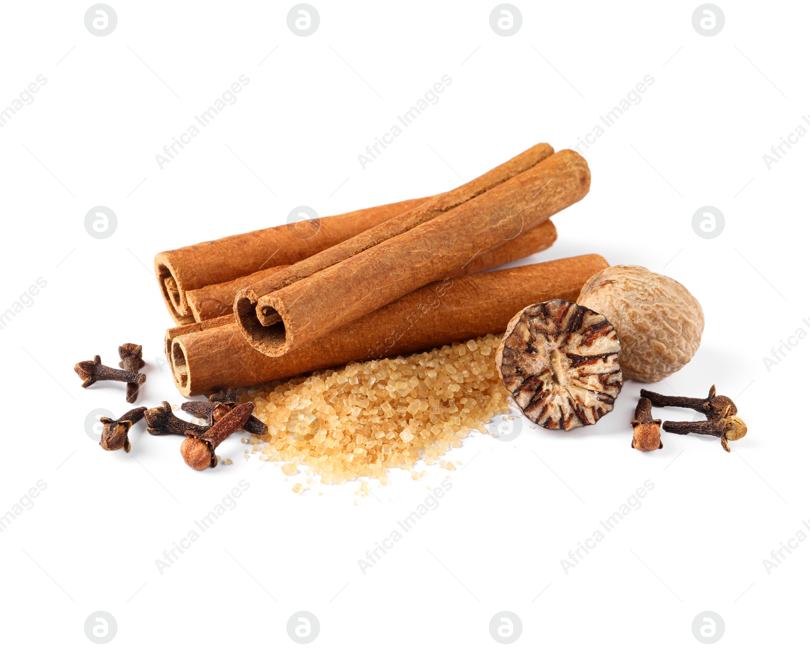 Photo of Many different aromatic spices on white background