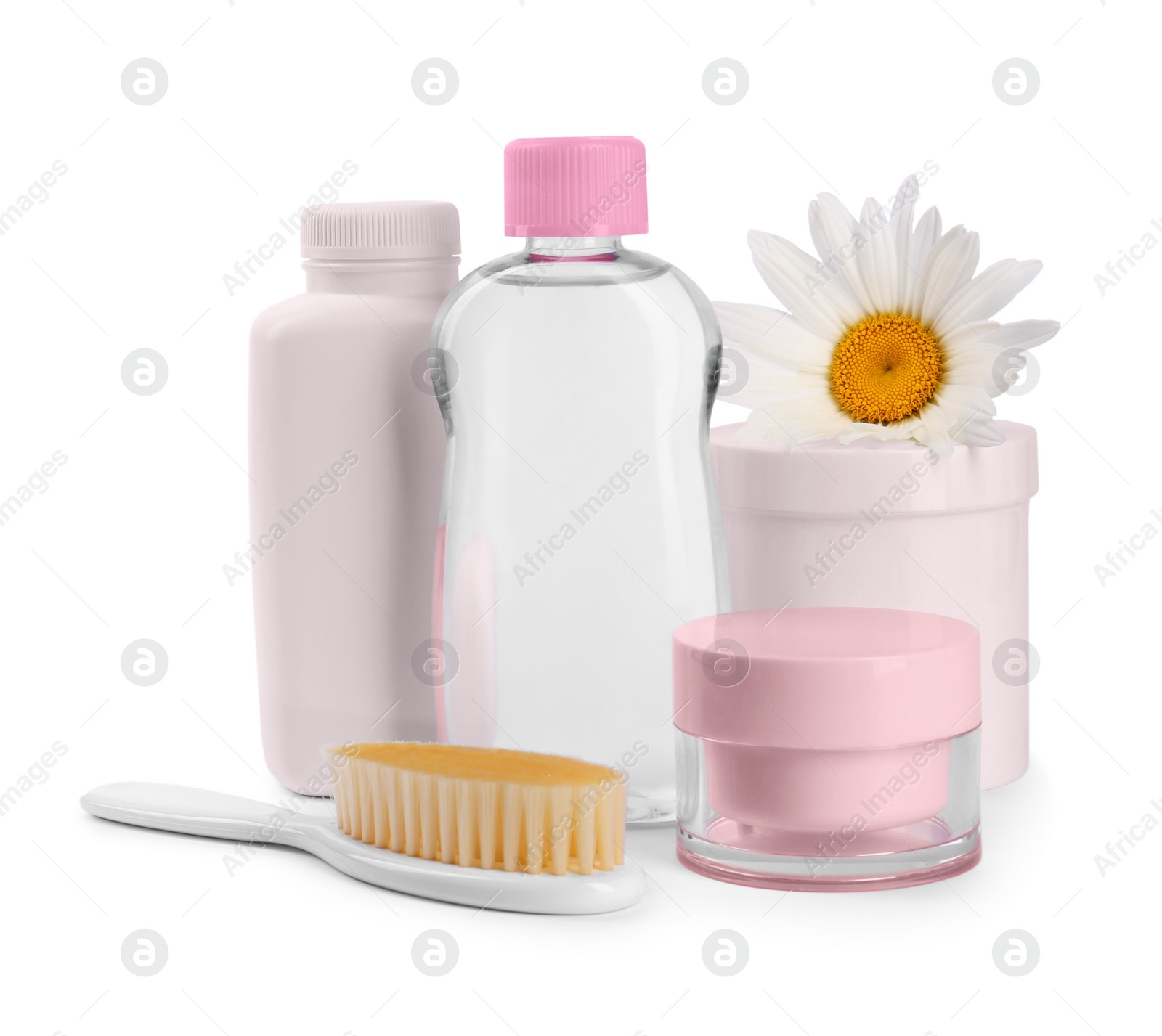 Photo of Different skin care products for baby isolated on white