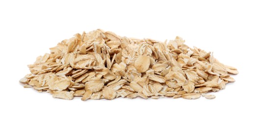 Pile of rolled oats isolated on white