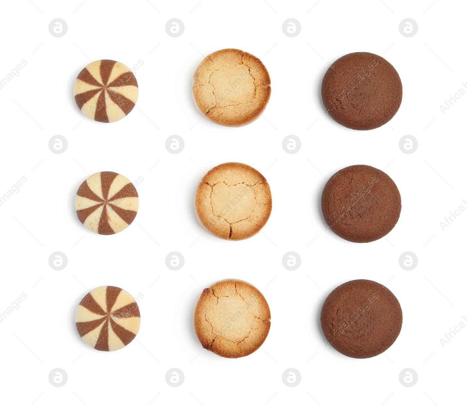 Photo of Sweet delicious homemade cookies on white background, top view